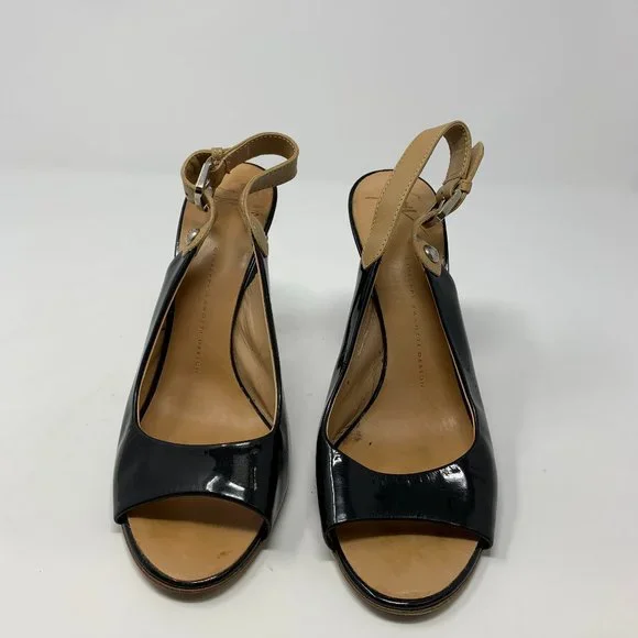 Giuseppe Zanotti Black Patent Leather Slingback Corkscrew Peep-Toe Sandals 8.5 - Picture 5 of 11
